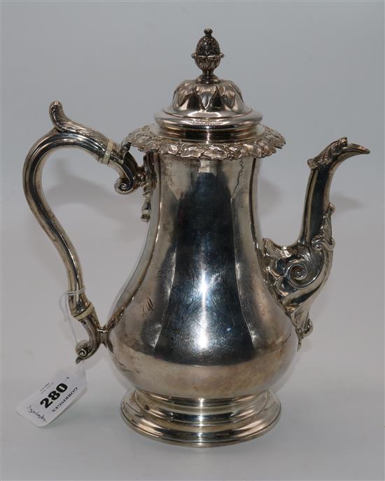 A William IV Scottish silver baluster coffee pot by James McKay, gross 30 oz.(-)